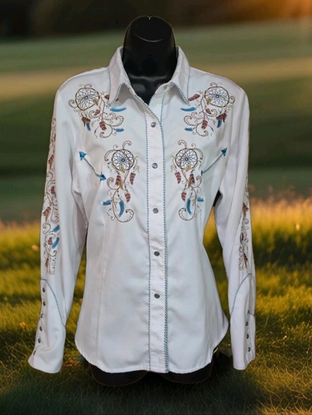 SCULLY Western Shirt Womens Large Pearl Snap Embroidered Dreamcatcher Vintage